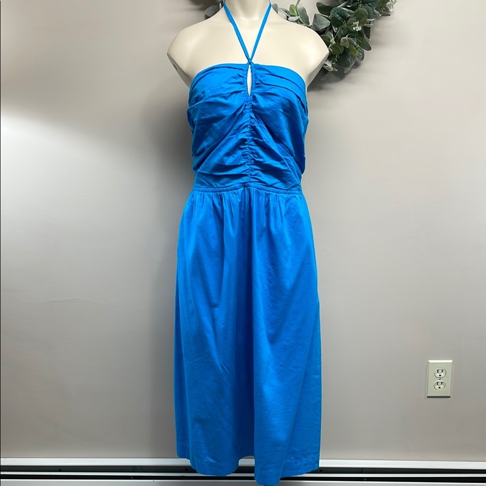 NWOT LOFT Keyhole Halter Midi Dress Turquoise 10P
